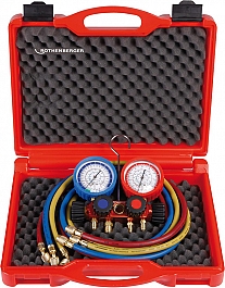 Четырехпозиционный аналоговый манометрический коллектор и напорные шланги для хладагентов R410A, R32 Rothenberger Standard I 5/16 SAE
